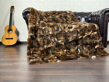 NATURAL ORILAX BROWN DOUBLE SIDED Rex Rabbit Fur Blanket  •  Luxury Fur Blanket Throw  • Fur Bedspread  •  Home Warmer Blanket  • Perfect for your Living Room